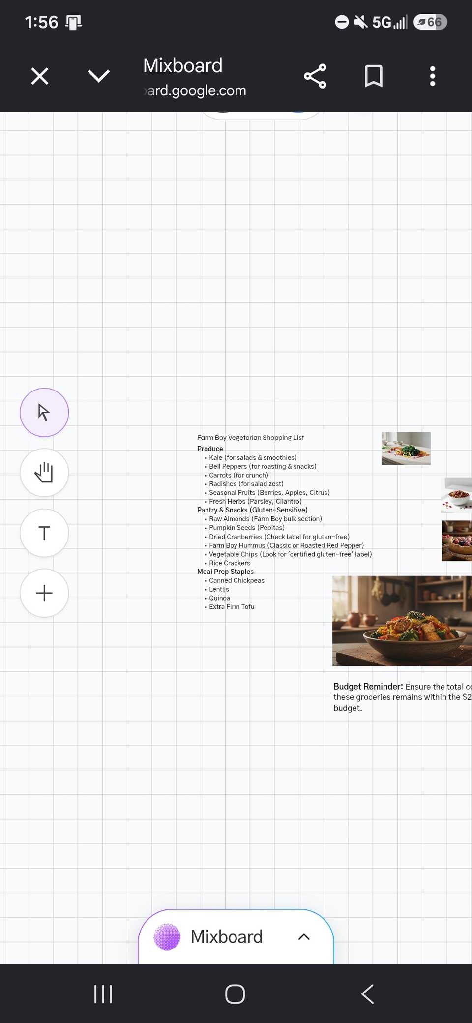 the left panel options on mixboard on mobile