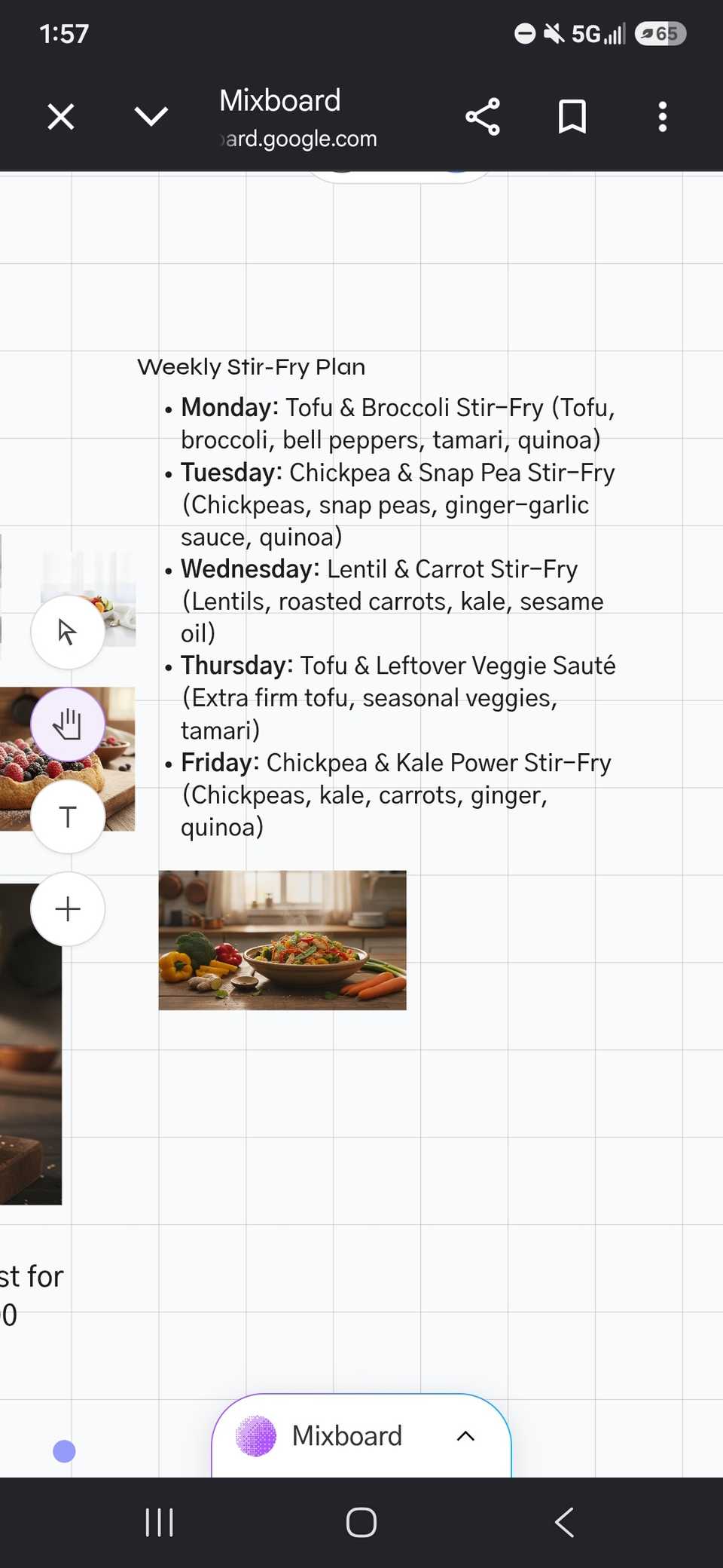 zoomed in on the mixboard using the hand pan tool on mixboard while on mobile browser