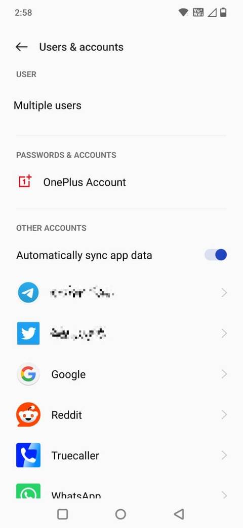 Screenshot showing the User & accounts page in Android