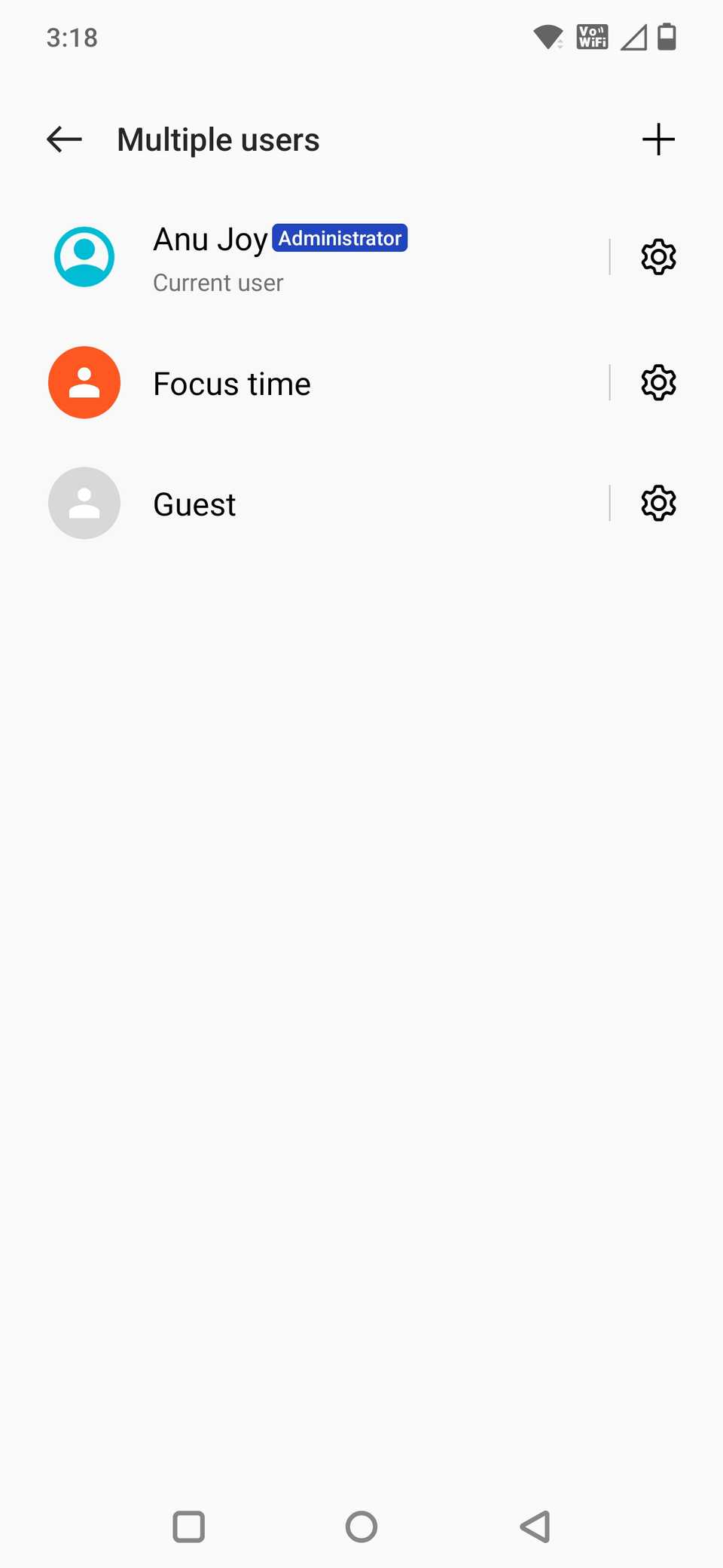 Screenshot showing the Multiple users page in Android