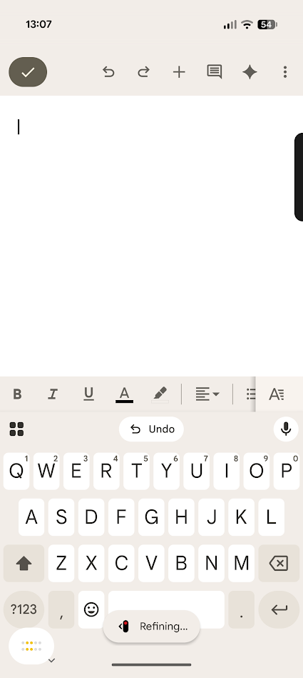 blank document with keyboard open