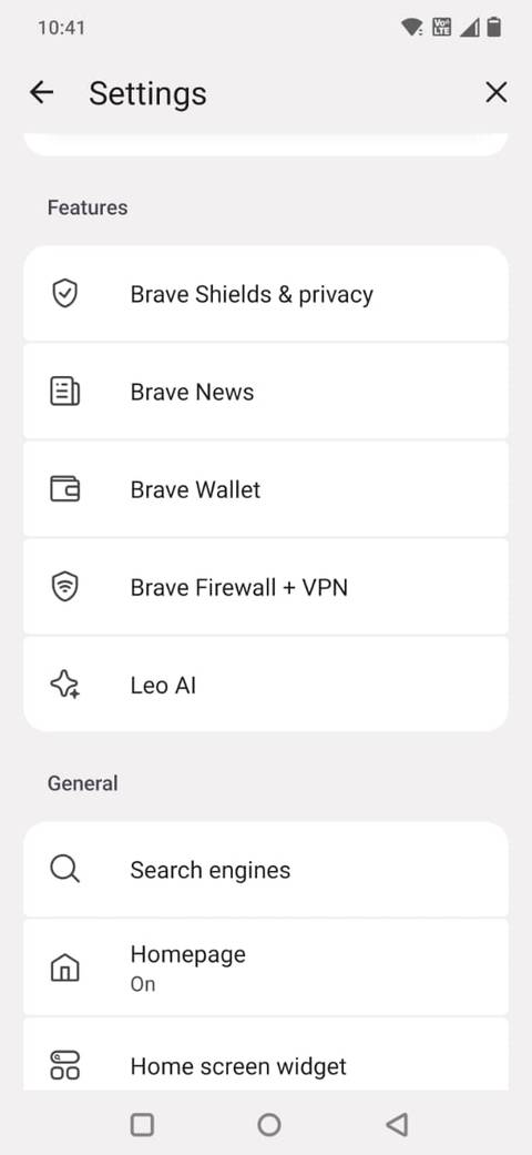 Screenshot showing the Brave Shields option in Settings