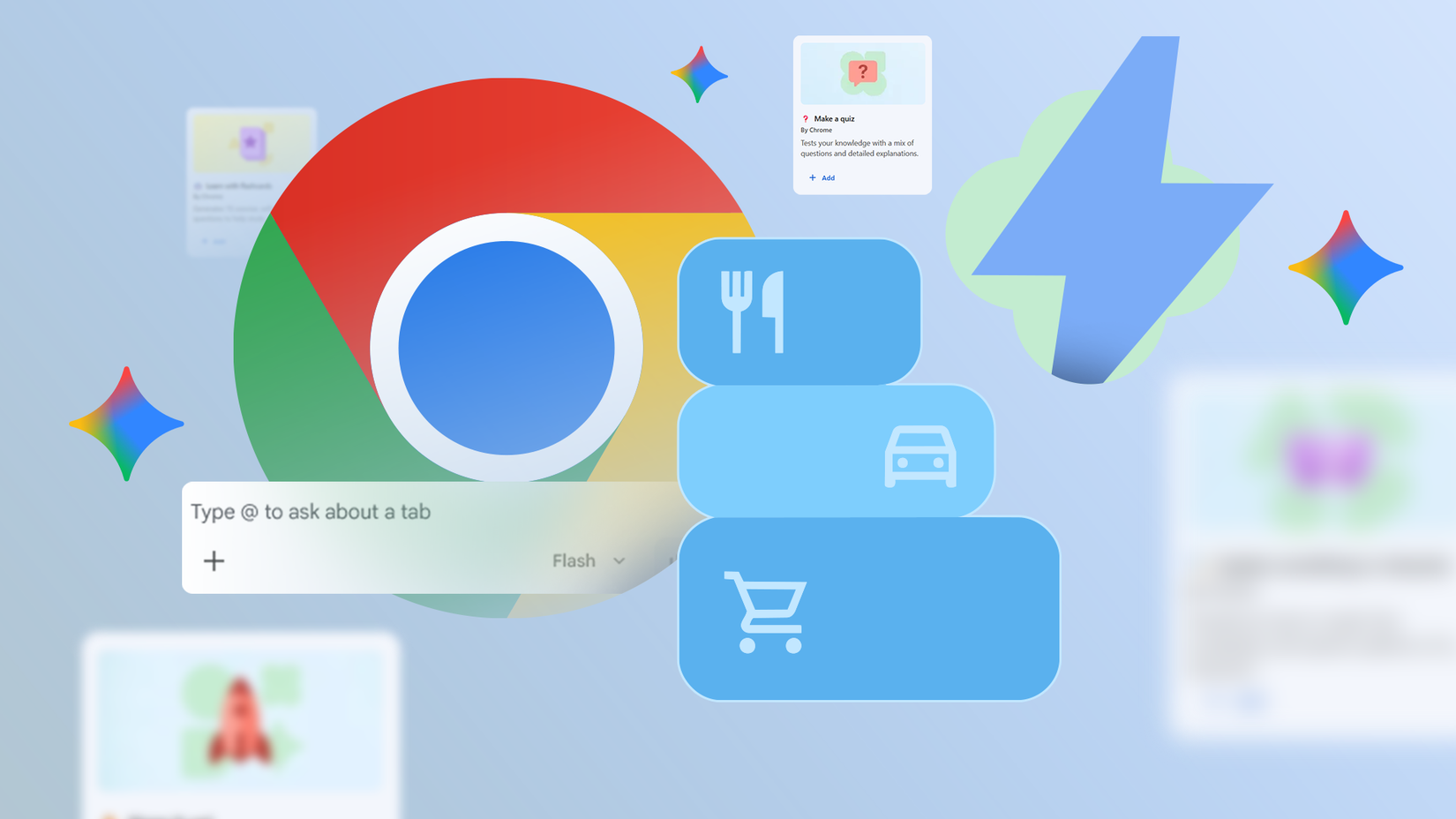 Chrome logo with Gemini and productivity skill cards