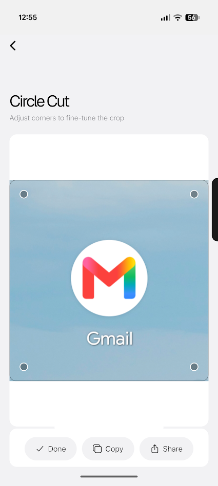 cropping tools in circle cut feature