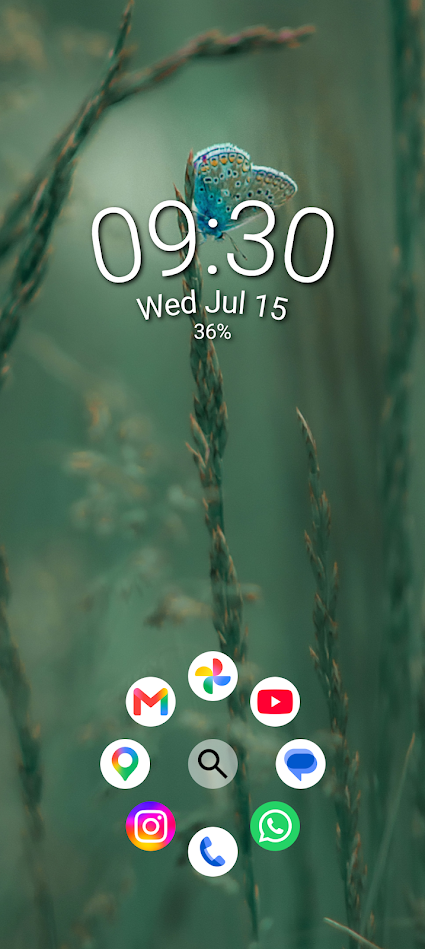 comfer launcher home screen showing ring of app shortcuts
