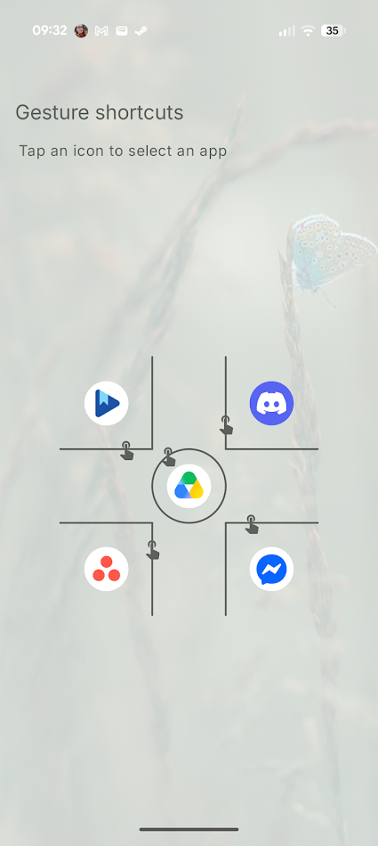 comfer launcher home screen showing gesture shortcuts
