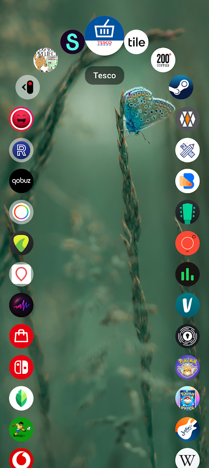 arc of app icons on comfer launcher app drawer