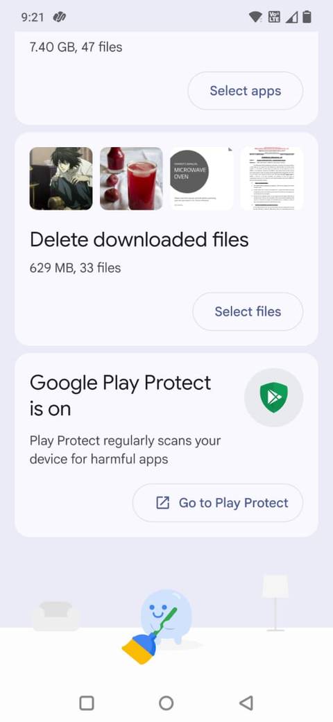Screenshot showing the Downloads section in Files by Google