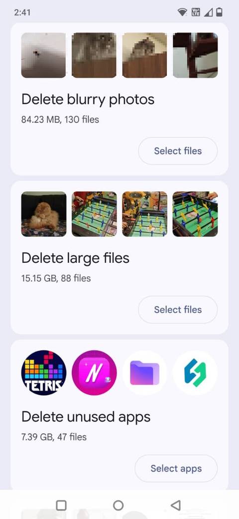 Screenshot showing the unused apps section in Files by Google