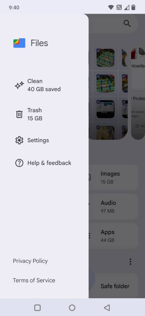 Screenshot showing the Clean tab in Files by Google