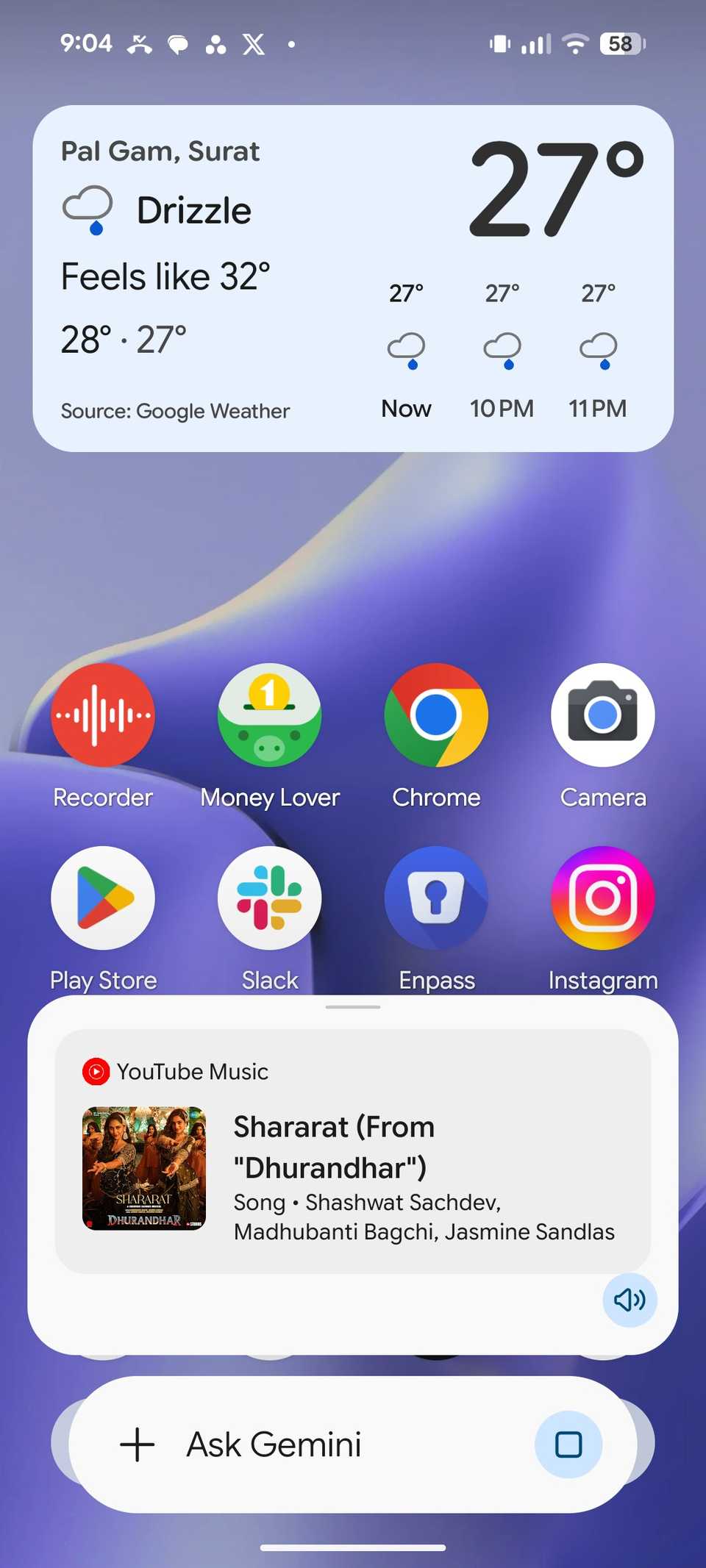 A screenshot showing Gemini playing track in YouTube Music