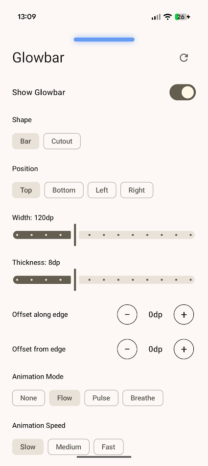 glowbar app settings