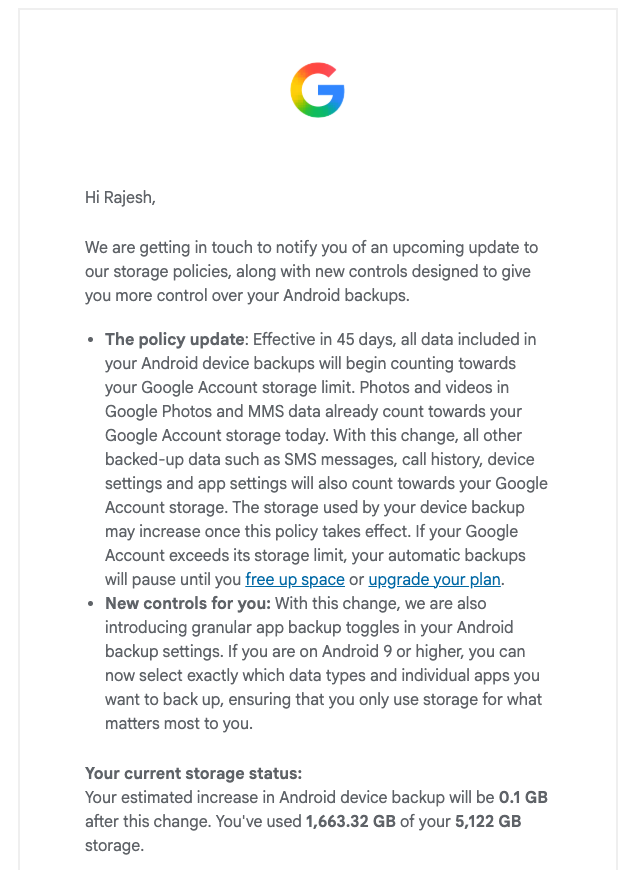 Google ปรับนโยบายใหม่ พื้นที่สำรองข้อมูลบน Android เริ่มคิดรวมกับบัญชีหลัก 2 google-backup-change-policy