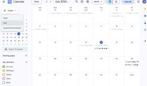 Screenshot showing how to add a task in Google Calendar