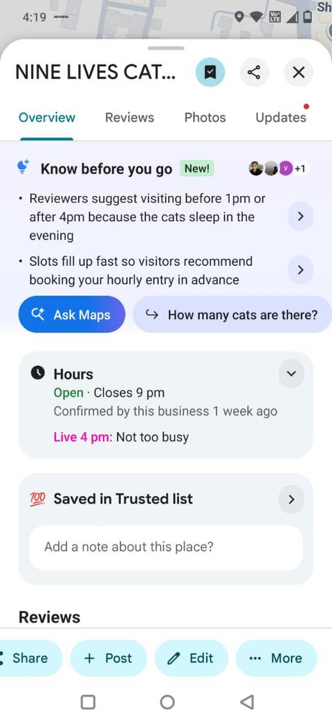 Screenshot showing AI summary in Google Maps