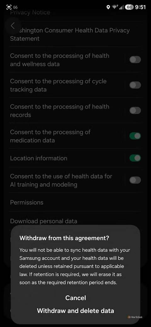 The price of turning off AI training is not being able to use Samsung Health.