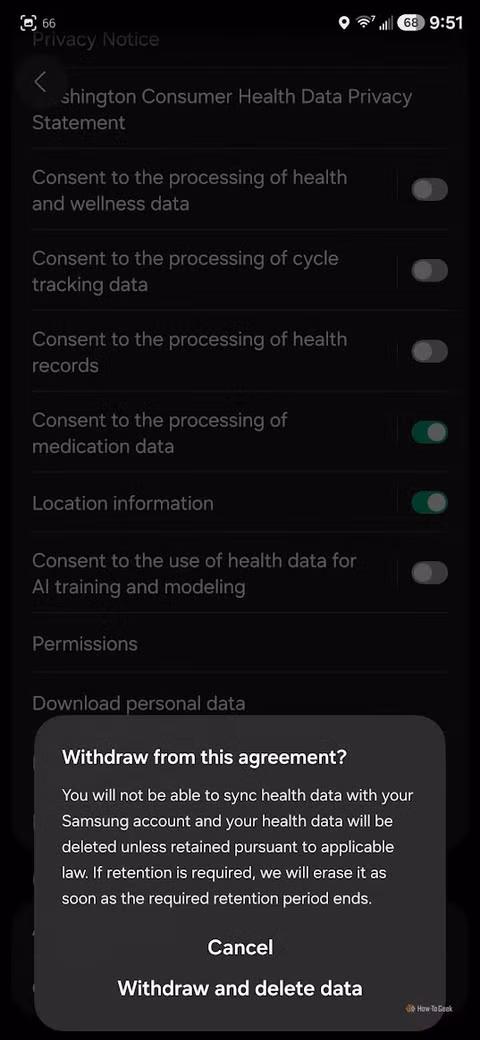 The price of turning off AI training is not being able to use Samsung Health.
