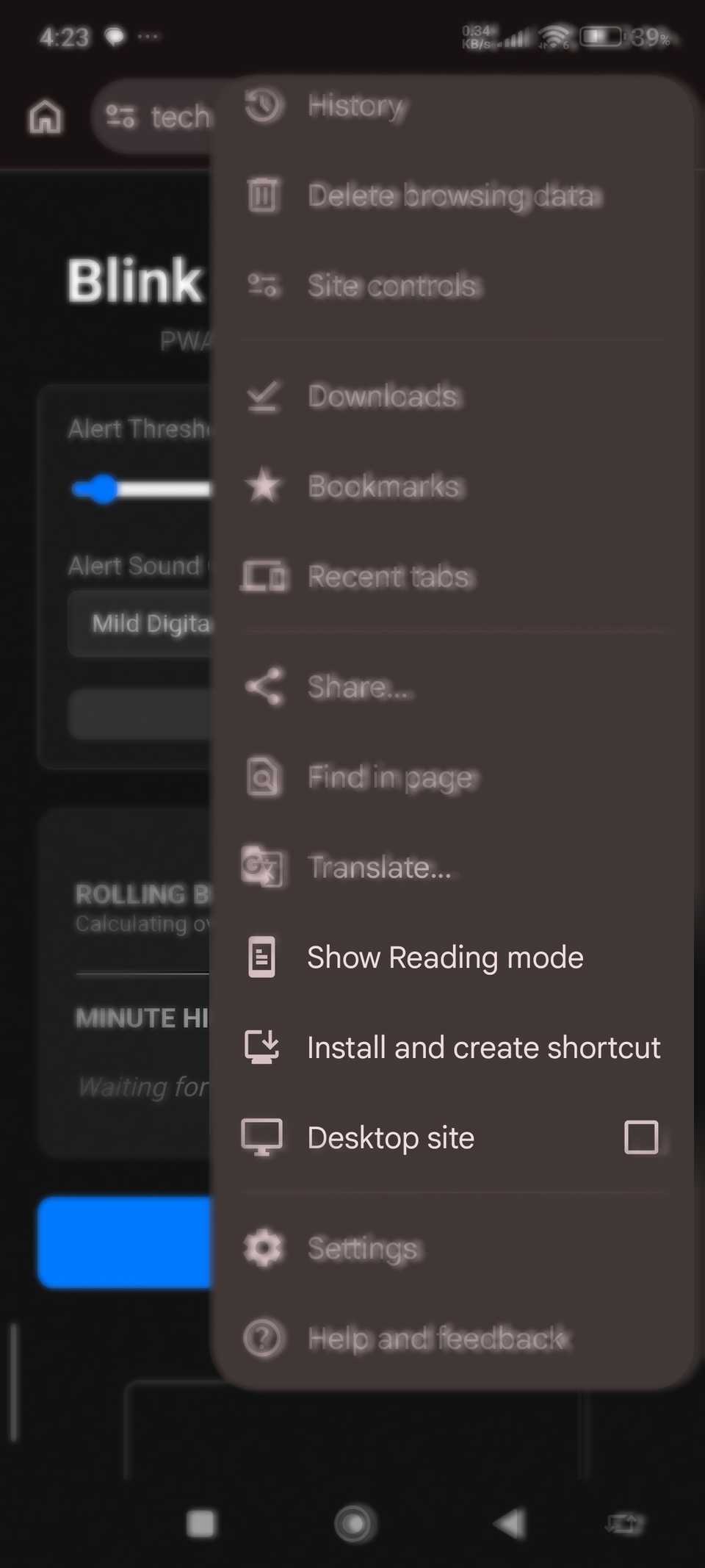 Installing the Blink Monitor tool as an app through Google Chrome.