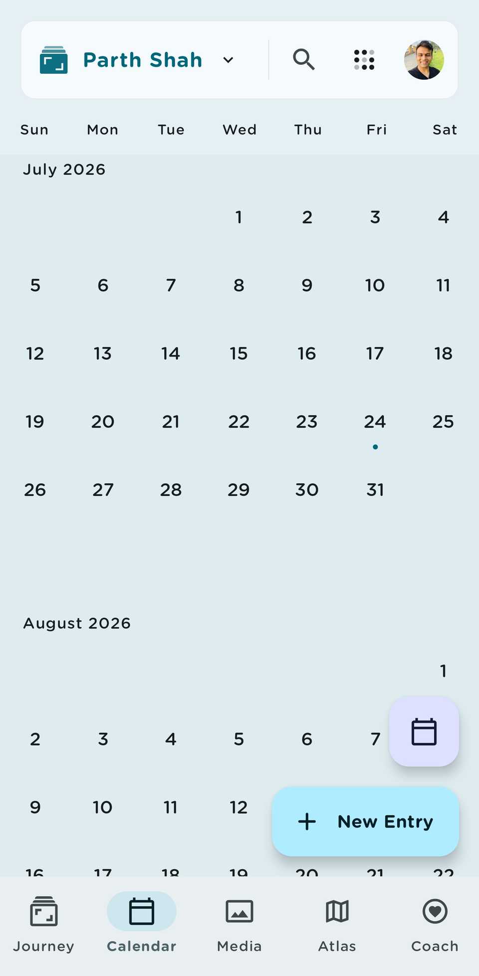 Journey showing calendar view