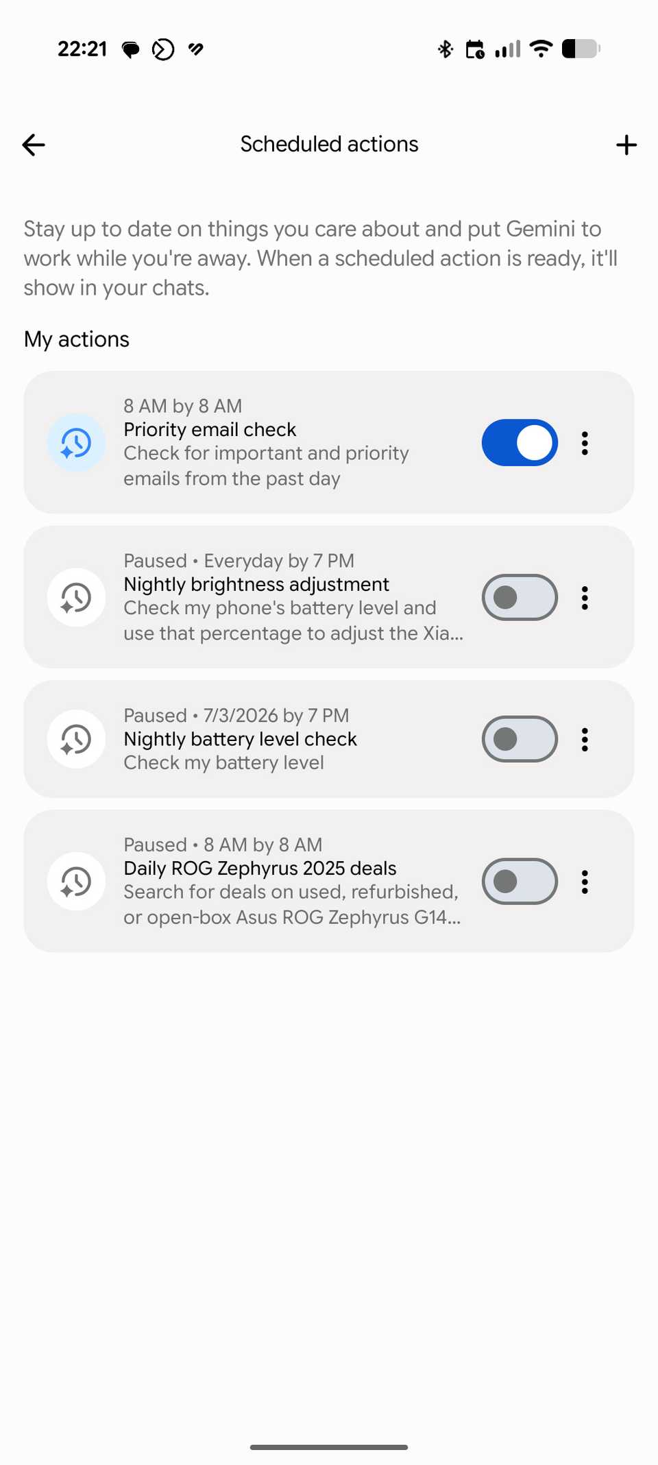 List of scheduled actions in Gemini