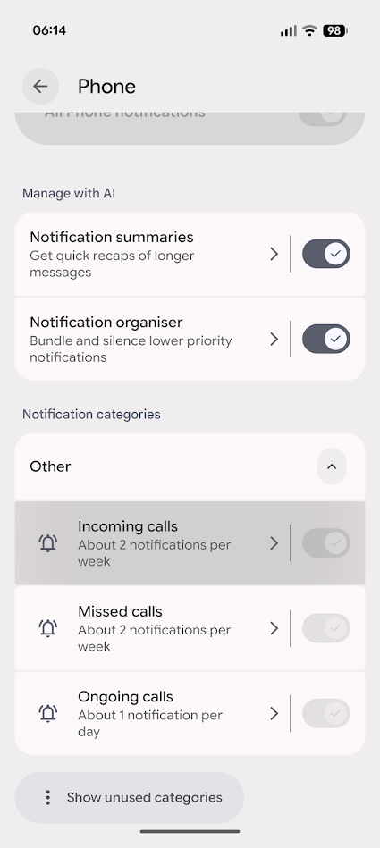 phone notification settings android