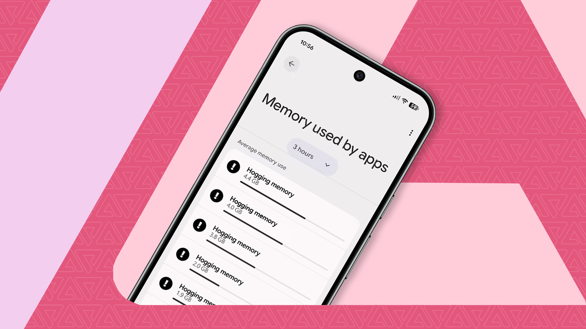 Un téléphone qui affiche l'utilisation de la mémoire avec un écran d'application contenant la mémoire de plusieurs applications.