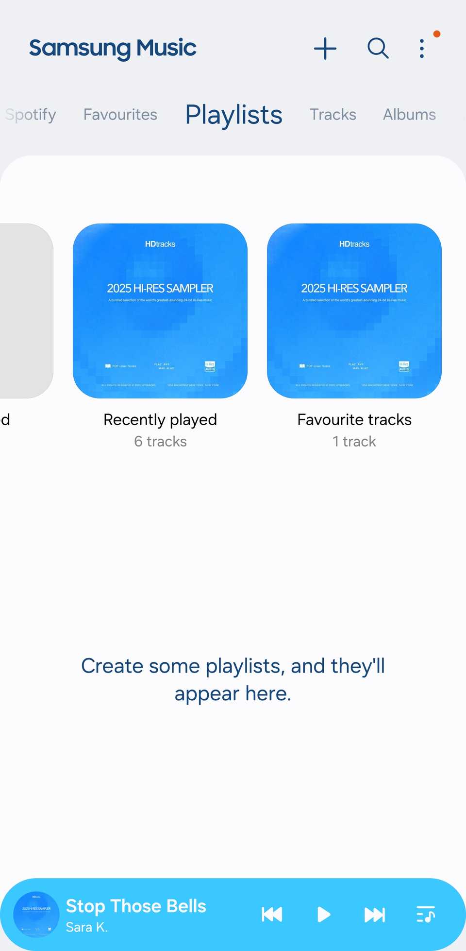 A screeshot showing Playlists in Samsung Music