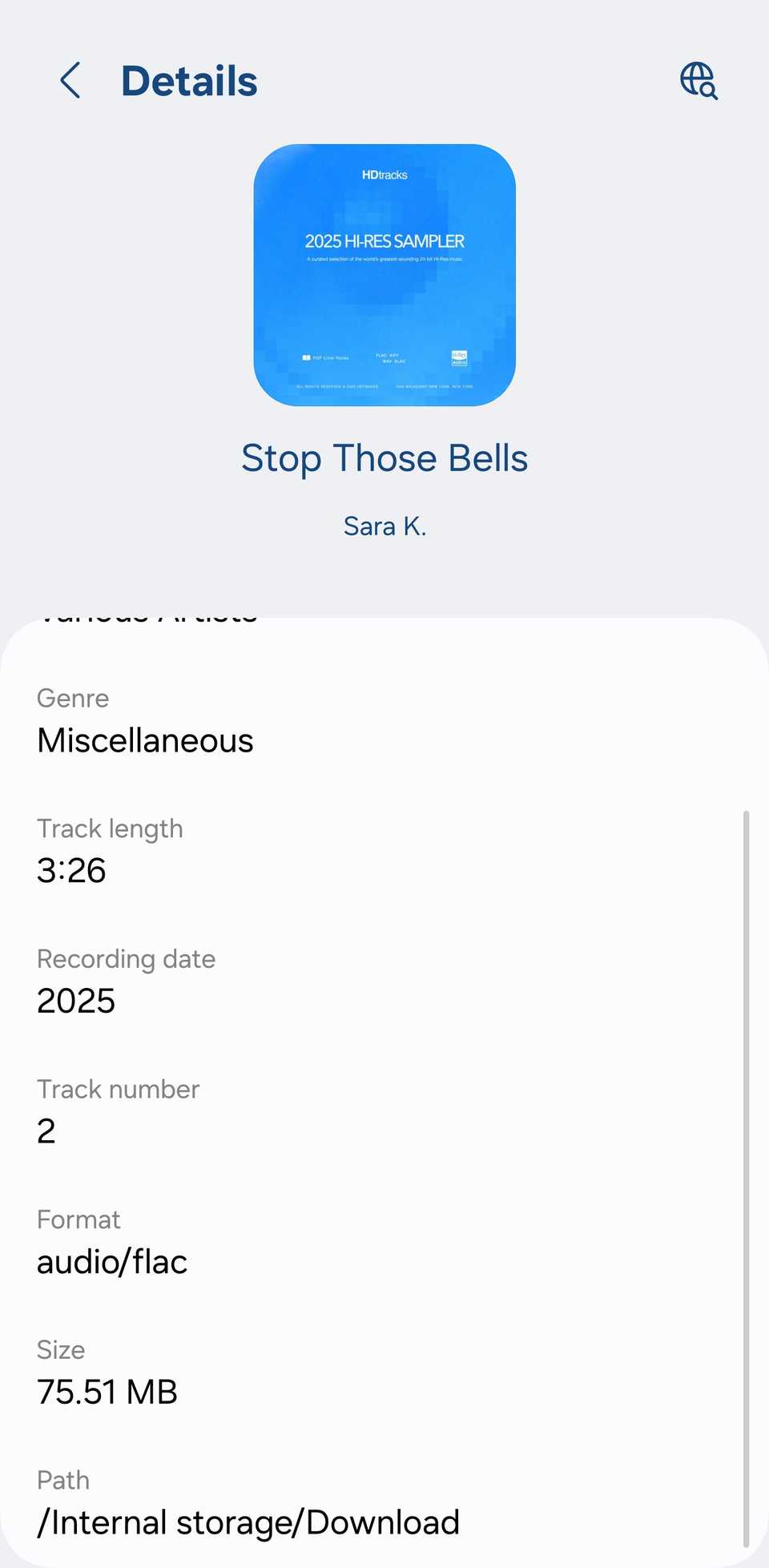 A screeshot showing Samsung Music song details