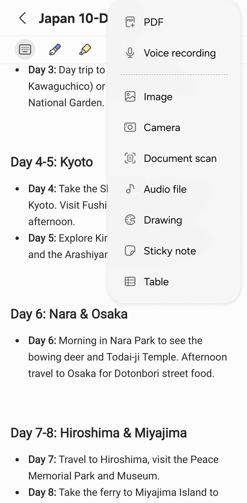 A screenshot showing note info in Samsung Notes