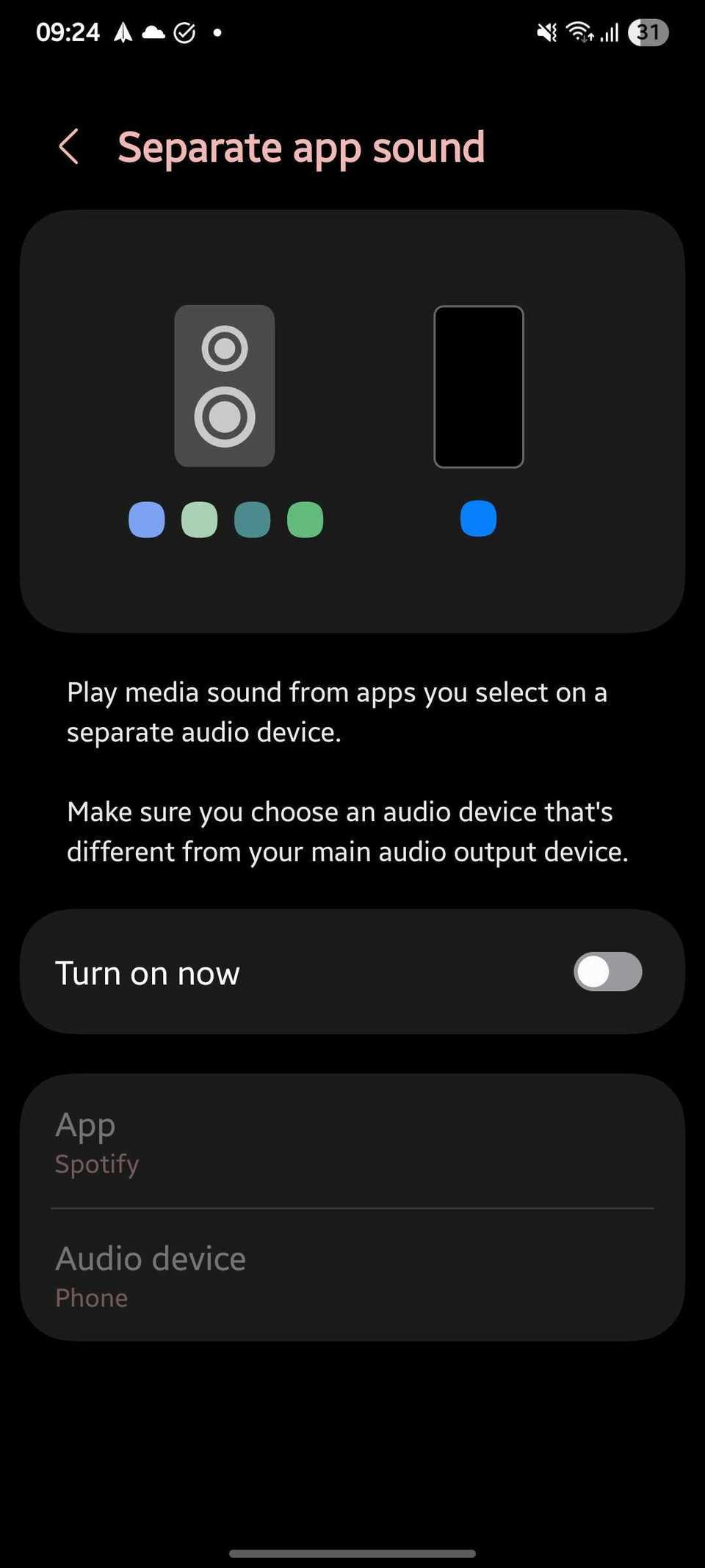 Screenshot showing the Separate app sound feature