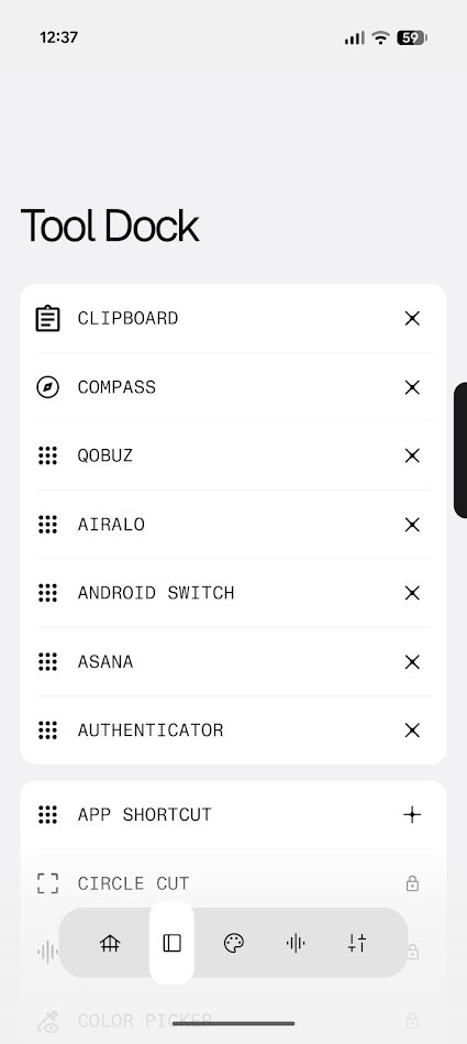 shortcut options in side dock app