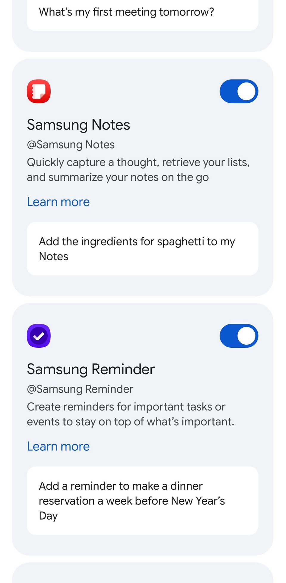 A screenshot showing Samsung Notes integration in Gemini