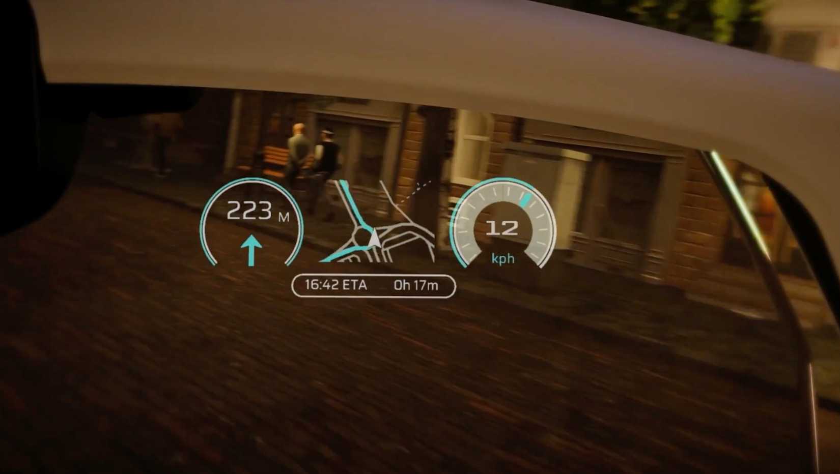 A promotional image of the N+ Volkswagen eBike's smartglasses HUD