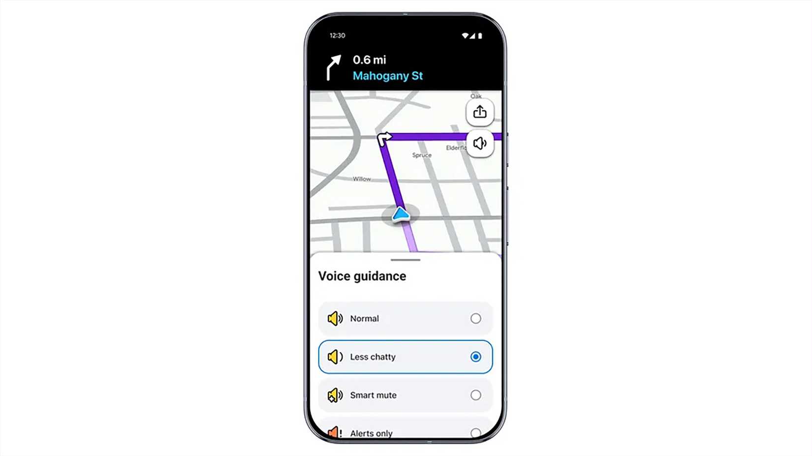 Menu de orientação por voz no Waze