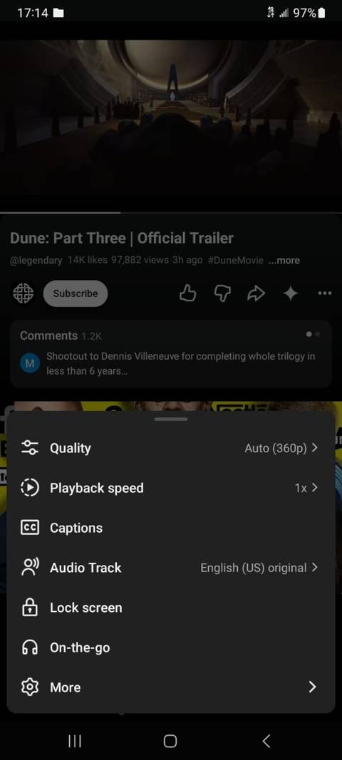 YouTube app playback settings