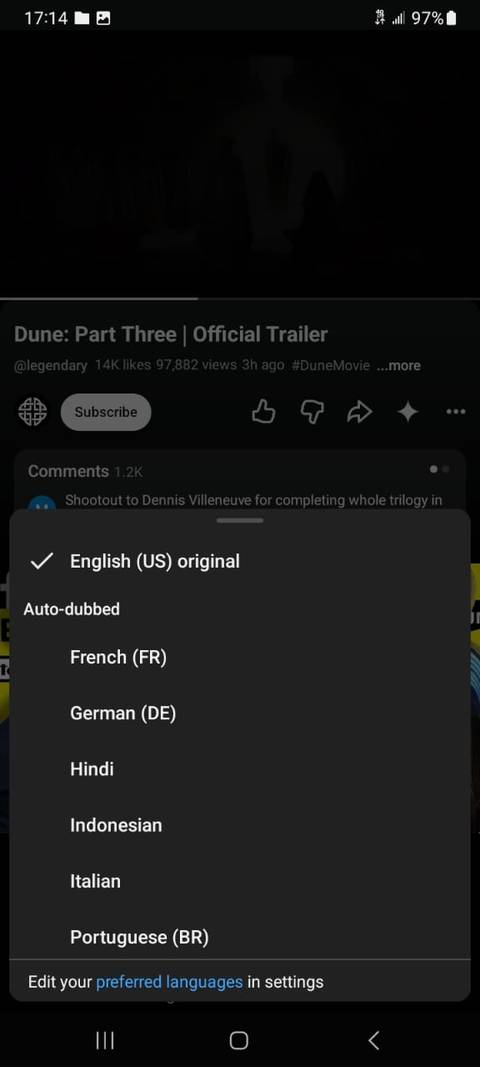 Select playback audio for YouTube app