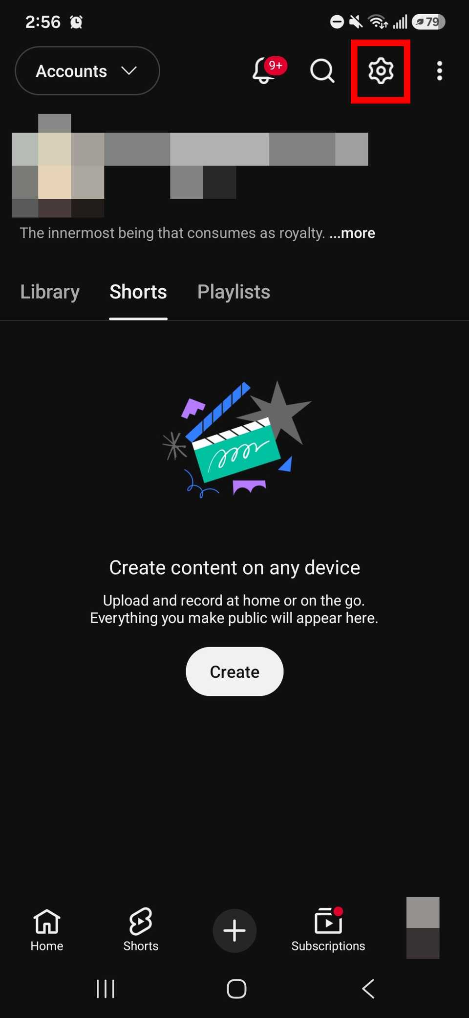 Red square outline highlighting the YouTube app settings icon