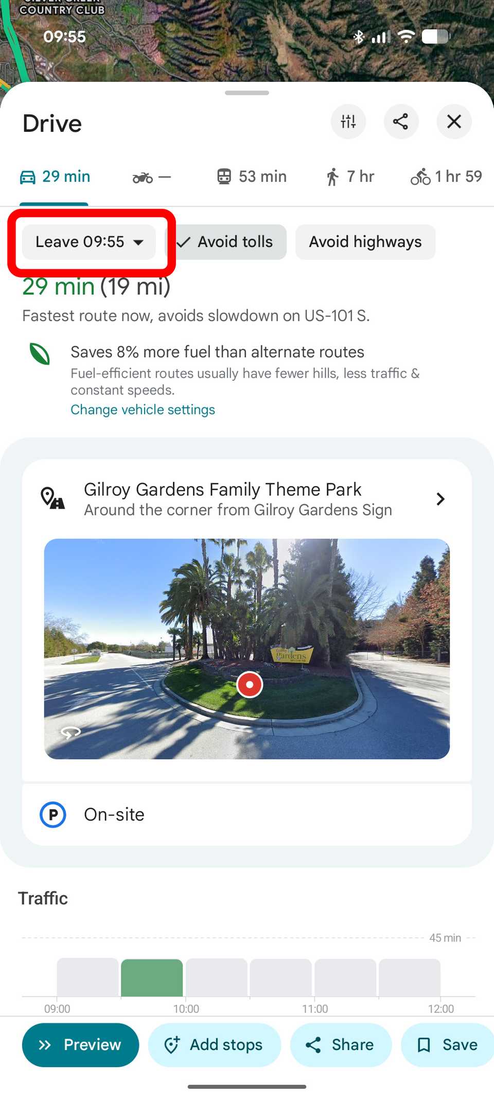 Leave button selected on Google Maps for opening departure time settings
