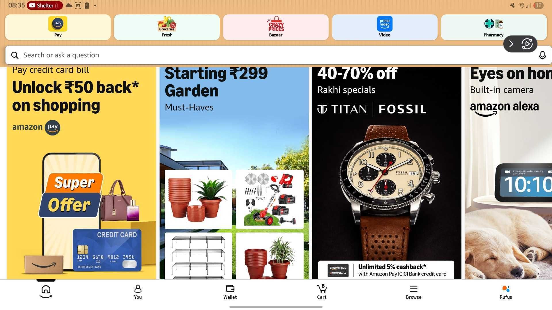 Screenshot showing the Amazon mobile app virtually running on a TV