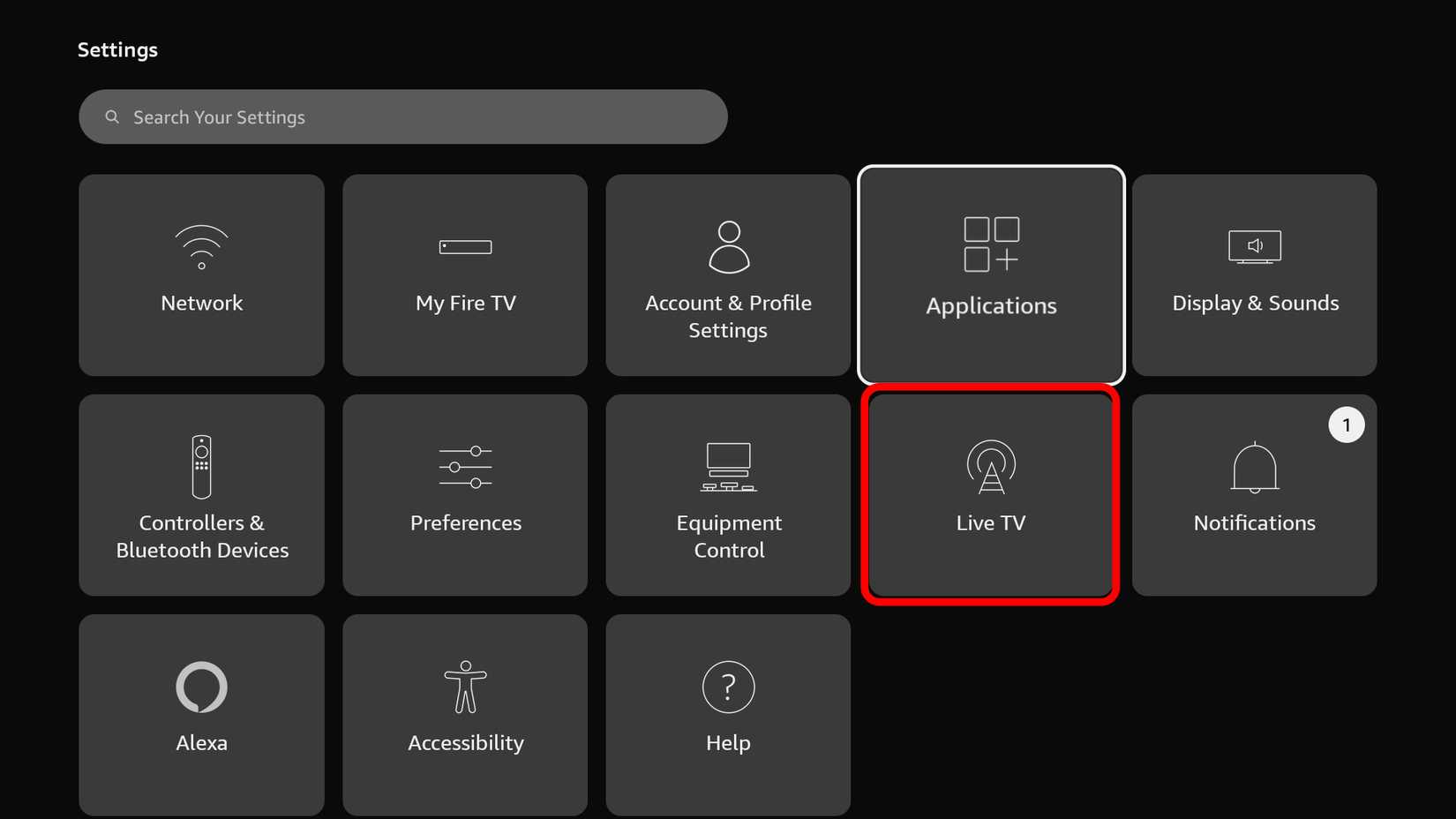Amazon Fire TV OS settings menu