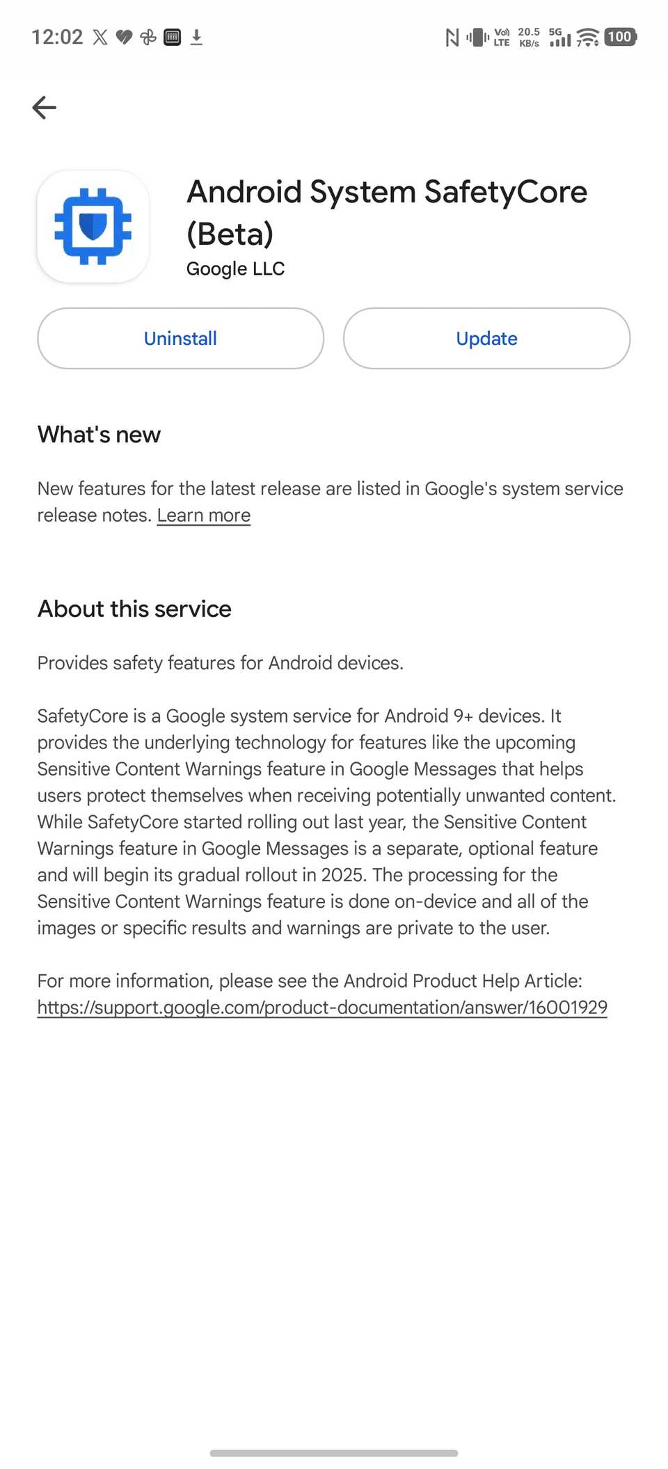 Android system safety core update on Play Store