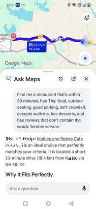 Screenshot showing a prompt for a Thai restaurant in Google Maps