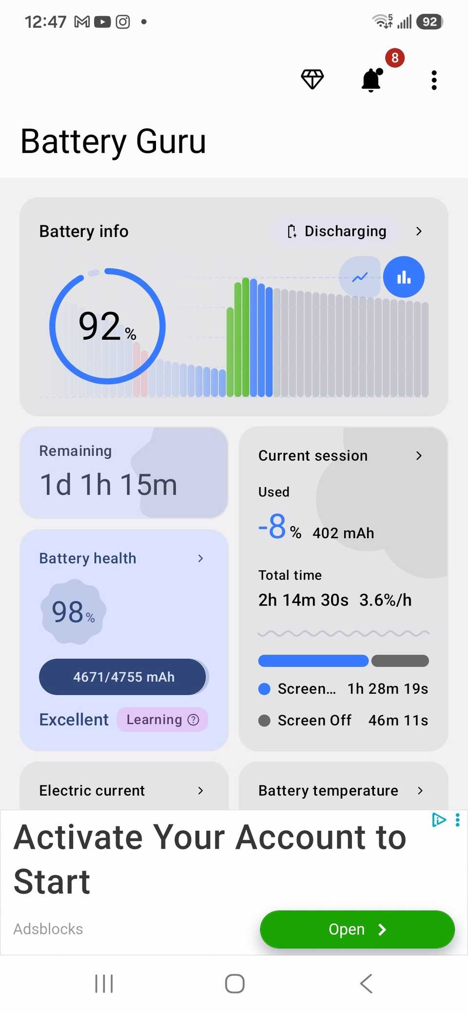 Battery status on a phone that only stays at 100% each day