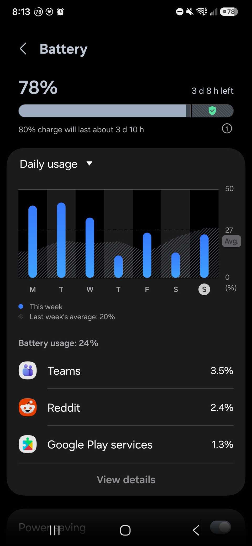 my daily usage in battery settings on a samsung galaxy s25+