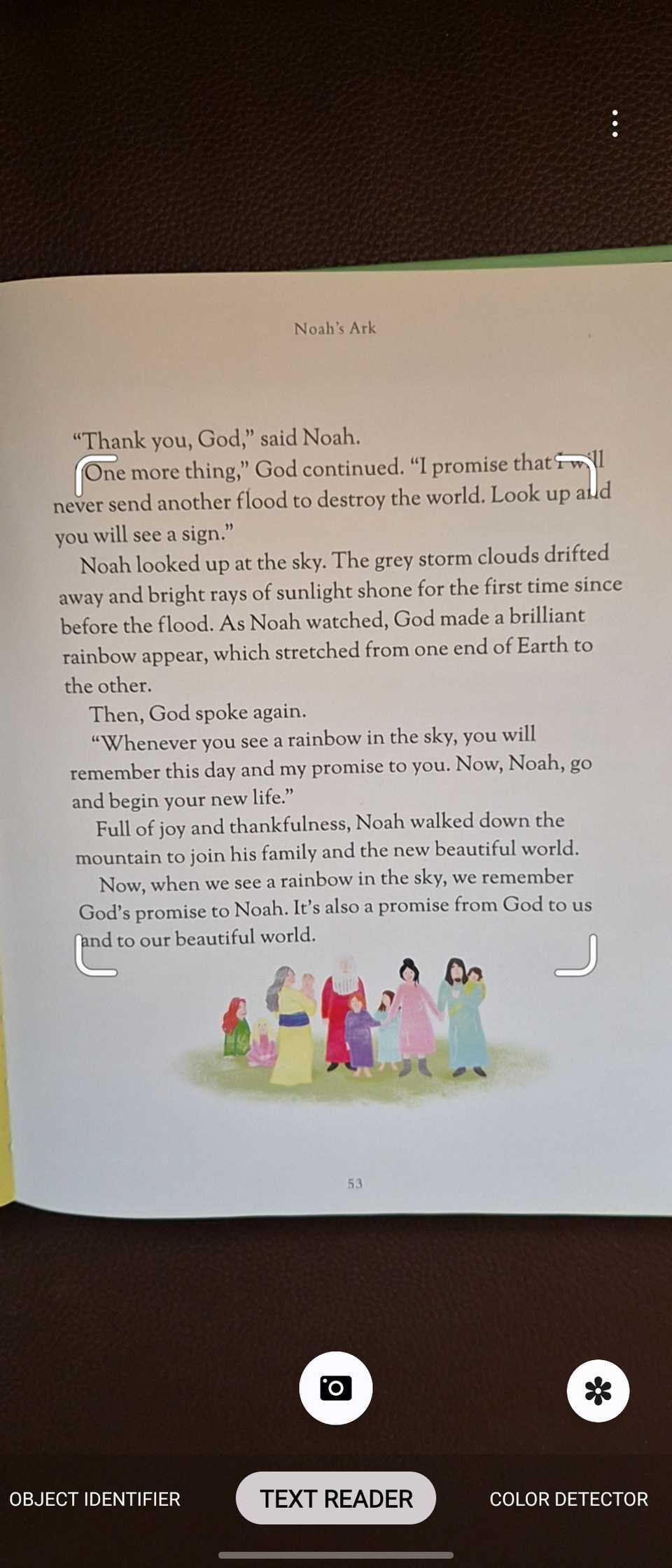 Testing Samsung Camera's text reader feature on a book