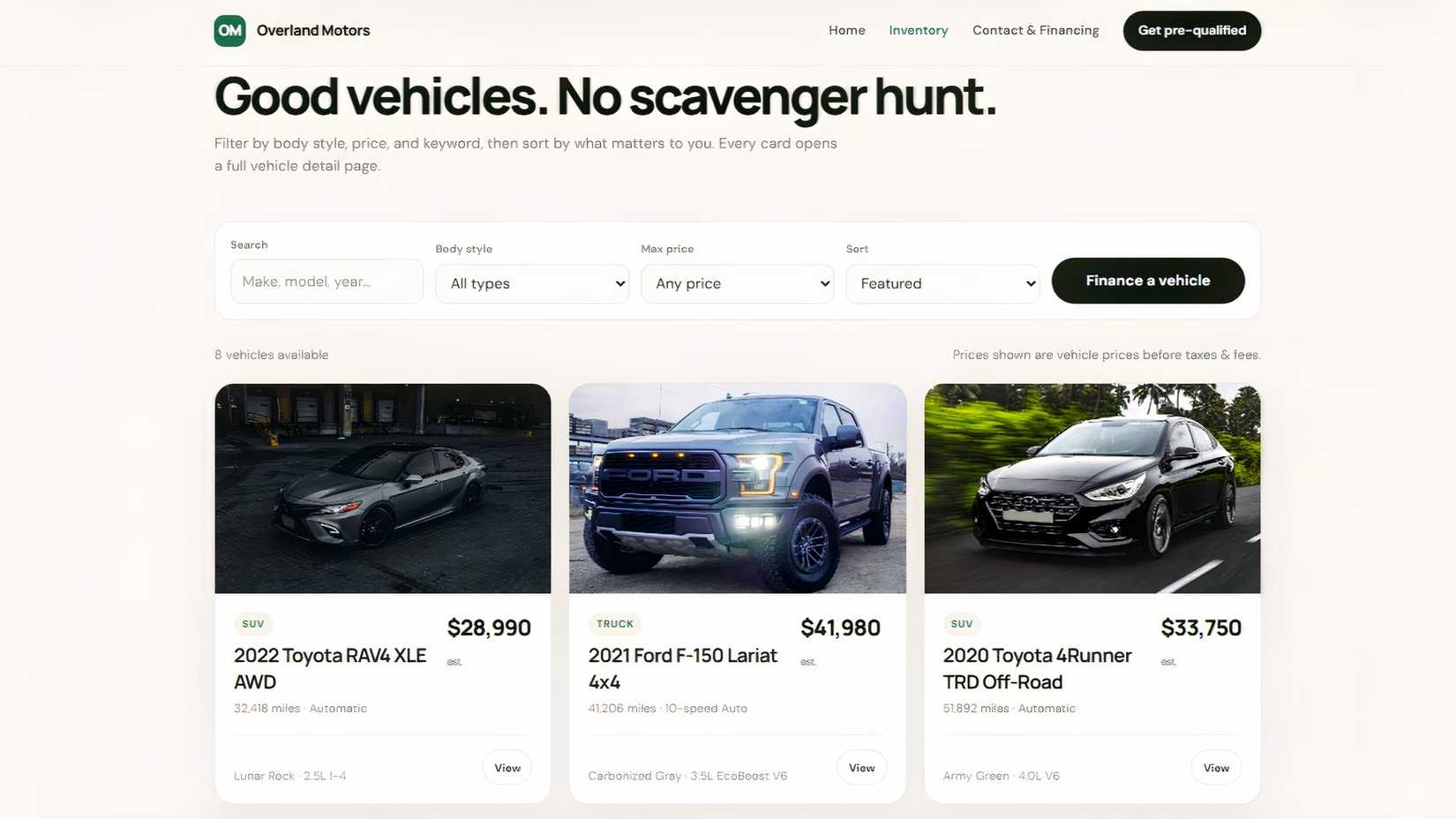 Smartphone displaying a car dealership website homepage built with ChatGPT.