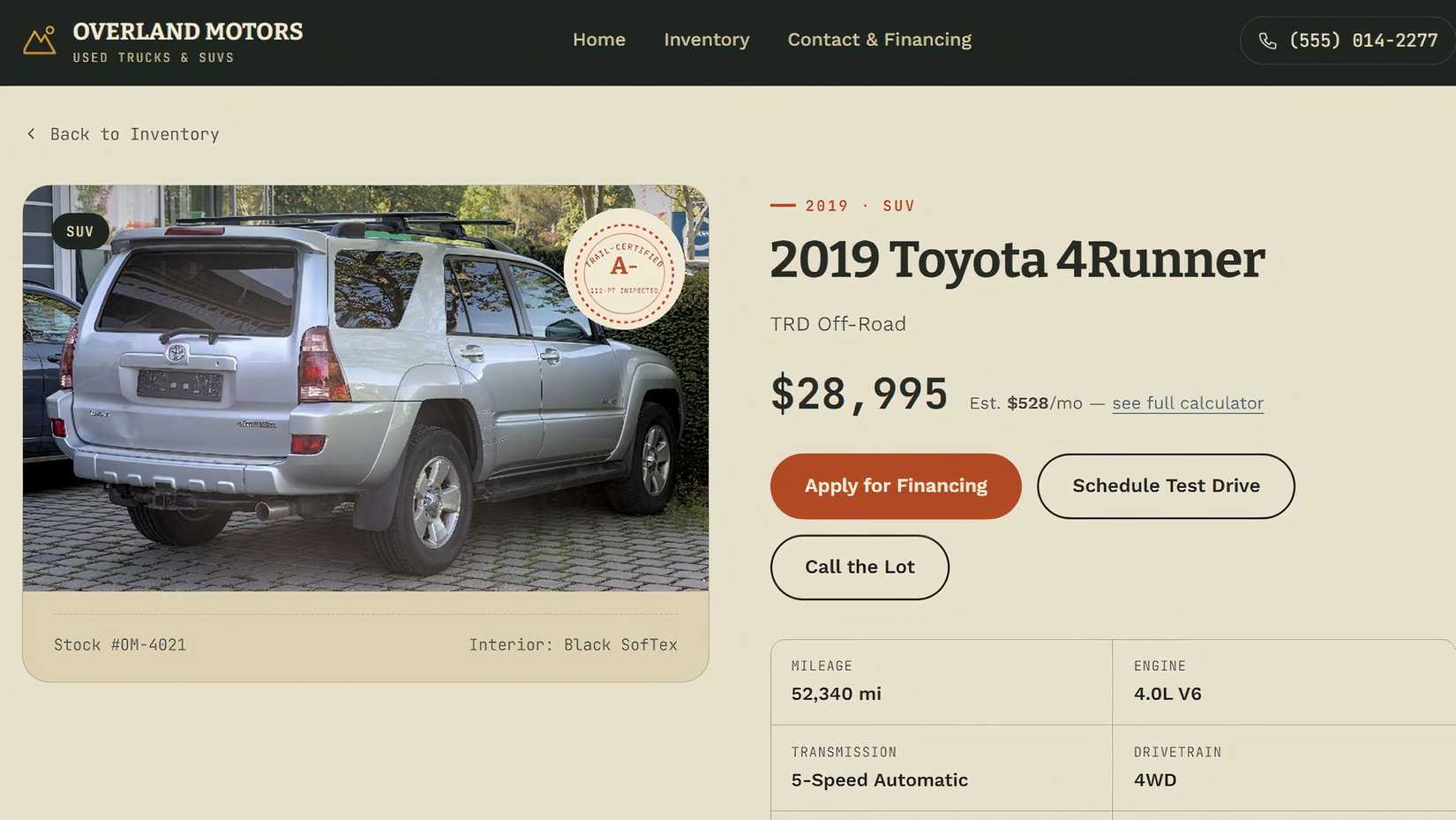 Screenshot showing a used car image with visible dents on Claude's website.