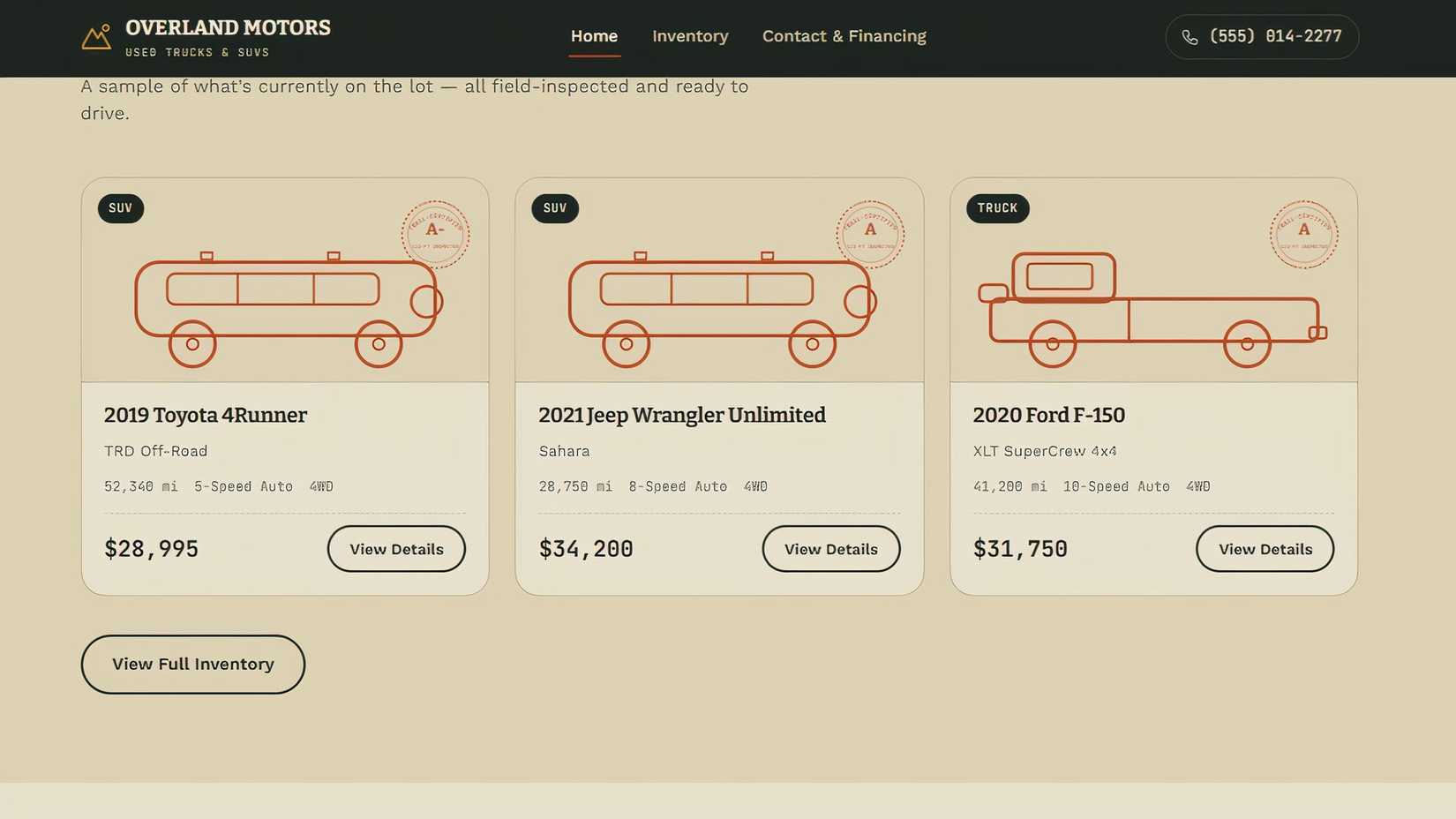 Screenshot showing Claude's website with SVG sketches of cars instead of real vehicle images.