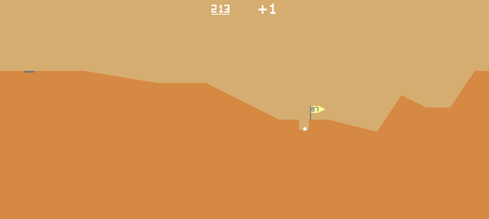 2D orange golf course viewed from the side with white ball and yellow flag