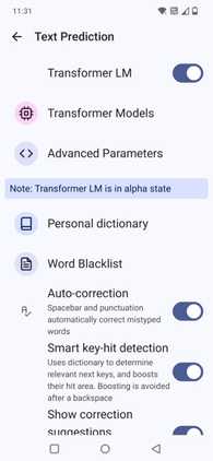 Screenshot showing Text prediction in FUTO keyboard
